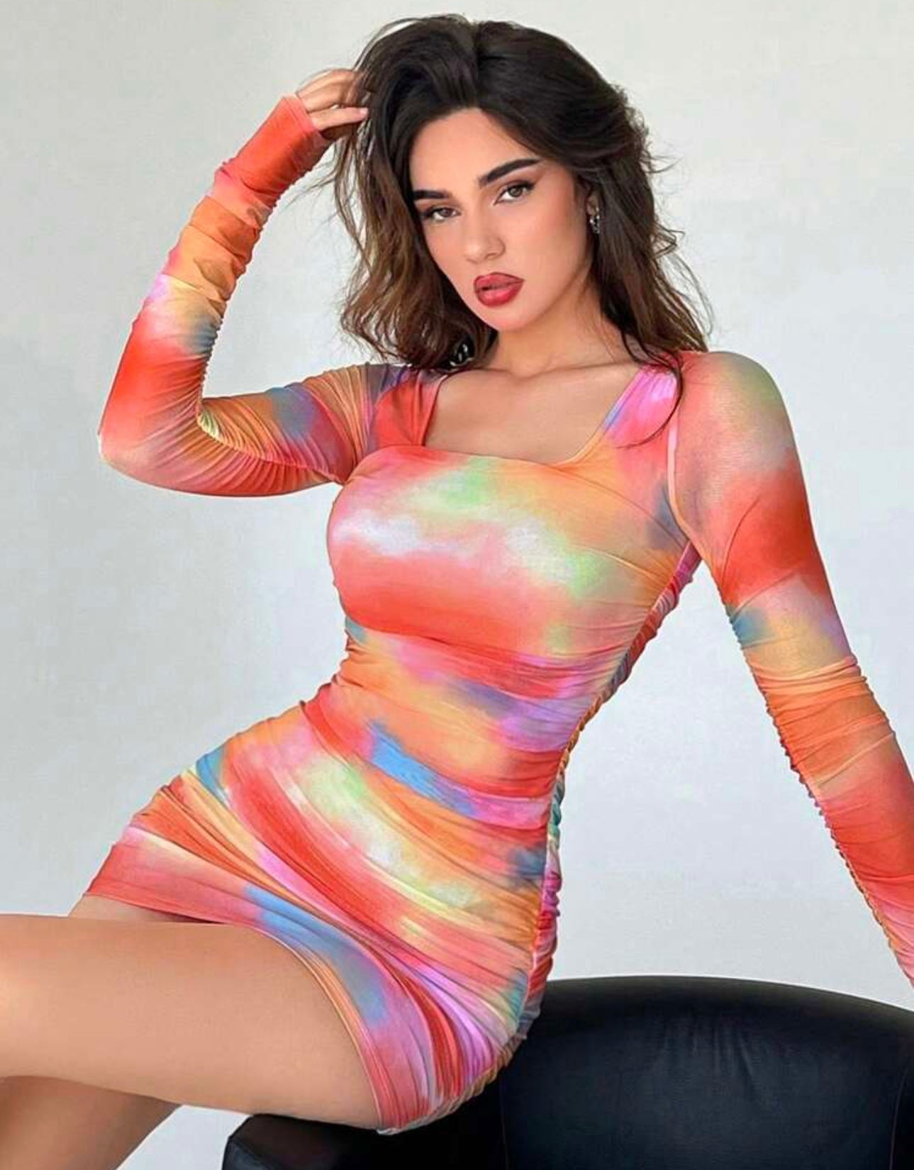 Tie Dye Ruched Side Bodycon Dress