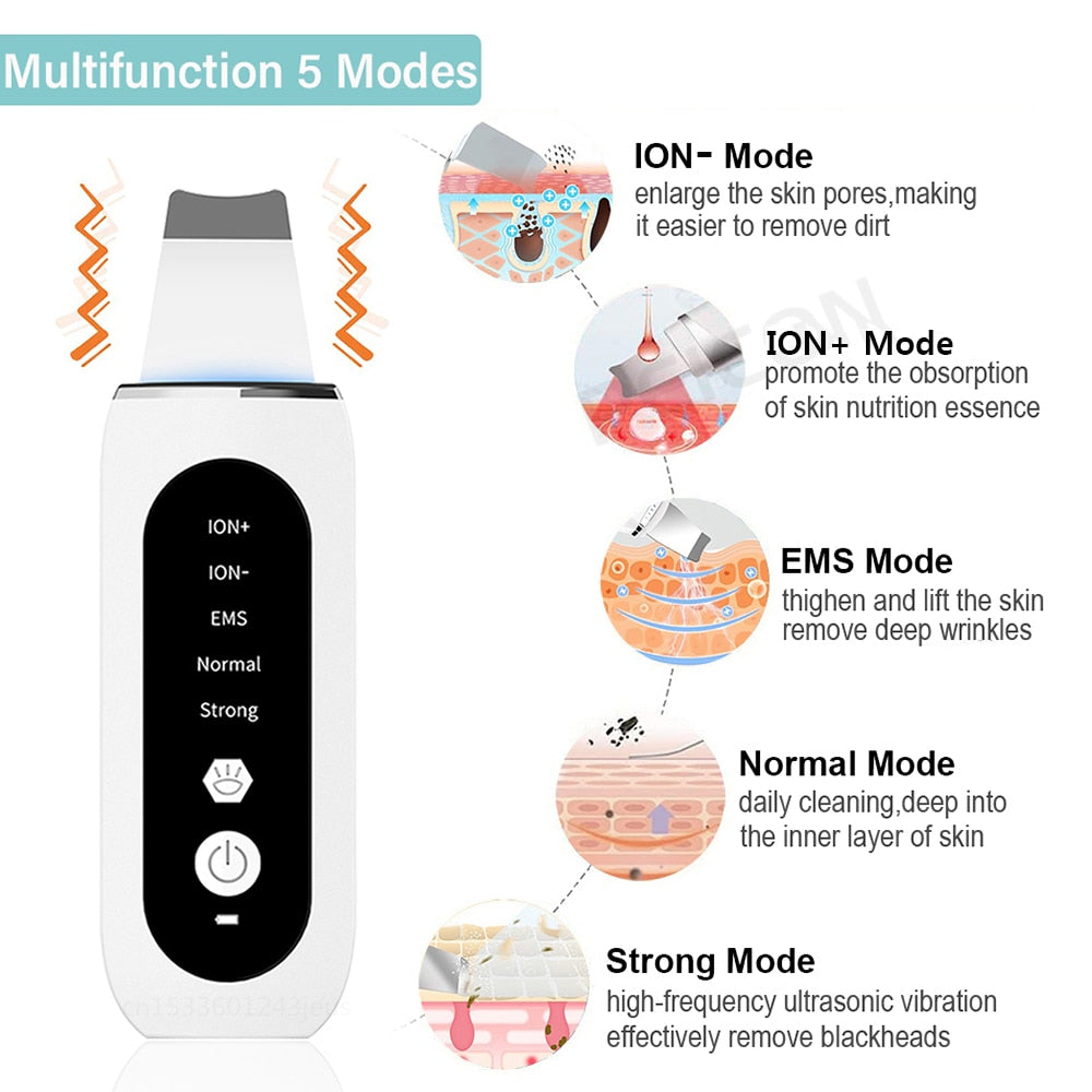 Ultrasonic Skin Scrubber Peeling Blackhead Remover Deep Face Cleaning Ultrasonic Ion Ance Pore Cleaner Facial Shovel Cleanser - dabarey