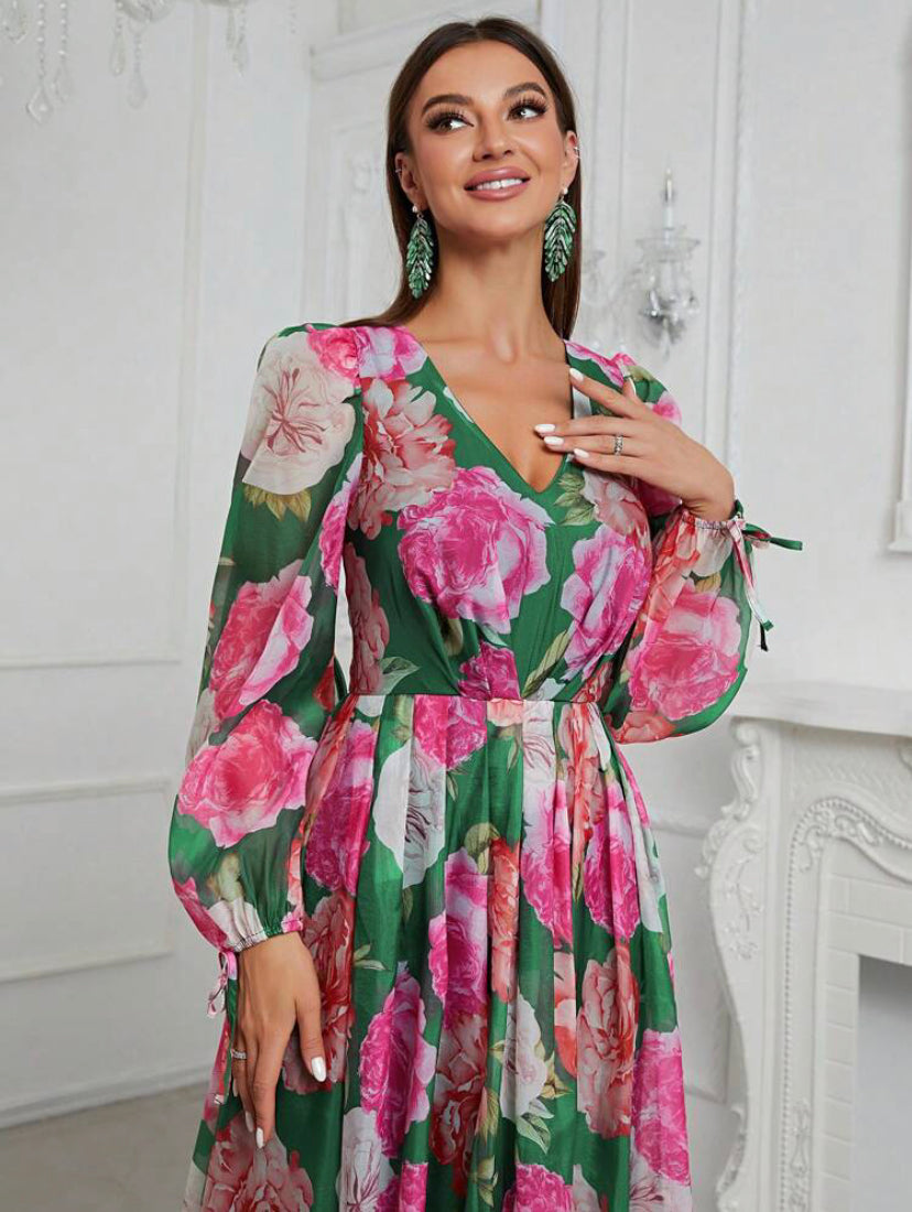 Floral Lantern Sleeve Maxi Dress