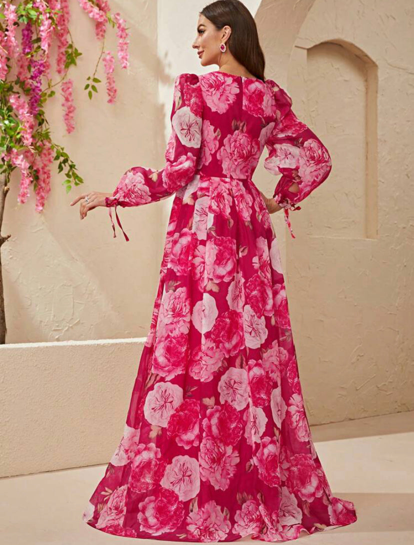 Floral Lantern Sleeve Maxi Dress