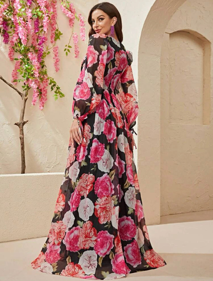 Floral Lantern Sleeve Maxi Dress