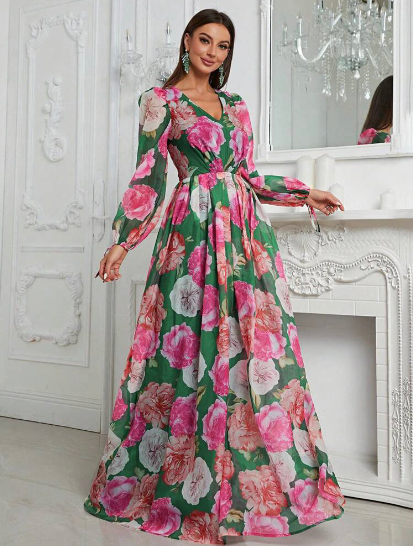 Floral Lantern Sleeve Maxi Dress