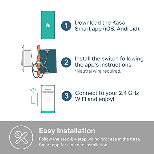 Kasa Smart Light Switch HS200, Single Pole, Needs Neutral Wire, 2.4GHz Wi-Fi Light Switch Works with Alexa and Google Home, UL Certified, No Hub Required , White - dabarey