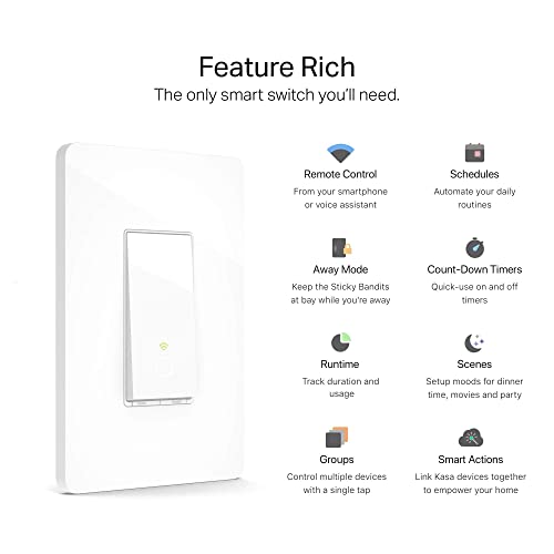 Kasa Smart Light Switch HS200, Single Pole, Needs Neutral Wire, 2.4GHz Wi-Fi Light Switch Works with Alexa and Google Home, UL Certified, No Hub Required , White - dabarey