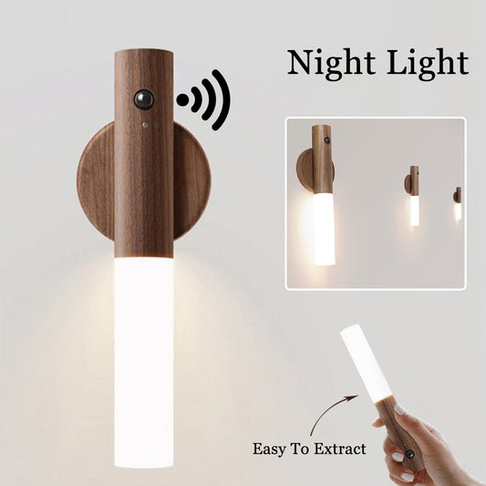 Auto LED USB Magnetic Wood Wireless Night Light Corridors Porch Lights PIR Motion Sensor Wall Light Cabinet Lamp - dabarey