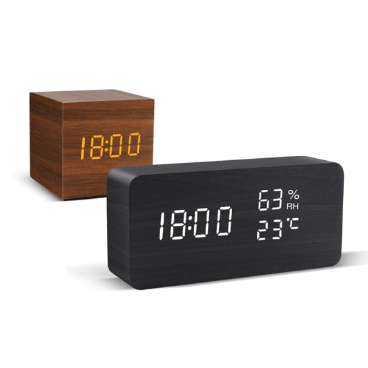 Alarm Clock LED Wooden Watch Table Voice Control Digital Wood Despertador USB/AAA Powered Electronic Desktop Clocks - dabarey